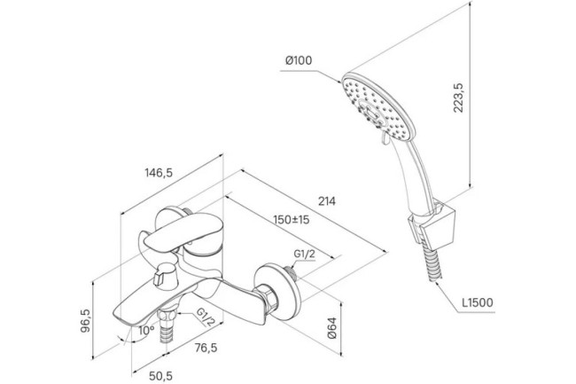 Смеситель для ванны и душа Milardo RORBL00M02 Смеситель для ванны и душа Milardo RORBL00M02