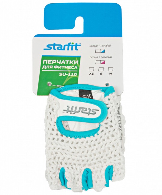 Перчатки для фитнеса Starfit SU-110 белый/голубой S Перчатки для фитнеса Starfit SU-110 белый/голубой S