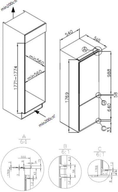 Встраиваемый холодильник Meferi MBR177 Low Frost Light