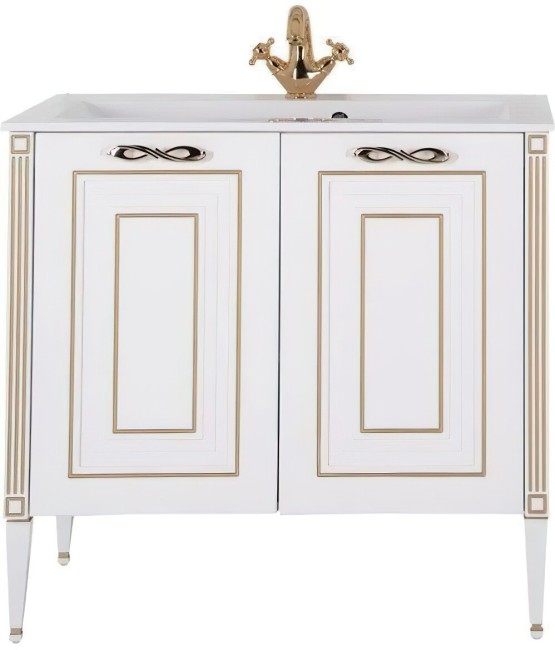 Тумба с раковиной Aquanet Паола 90 белый/золото (литьевой мрамор) (212621)