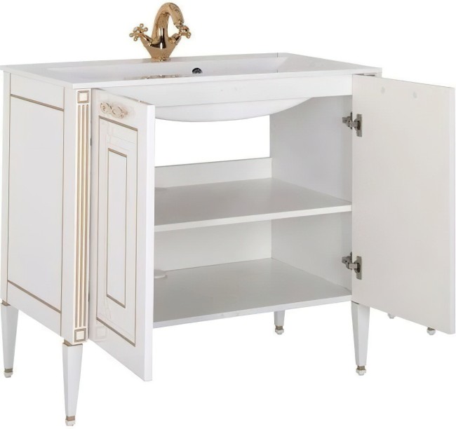 Тумба с раковиной Aquanet Паола 90 белый/золото (литьевой мрамор) (212621)