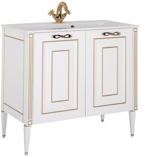 Тумба с раковиной Aquanet Паола 90 белый/золото (литьевой мрамор) (212621)