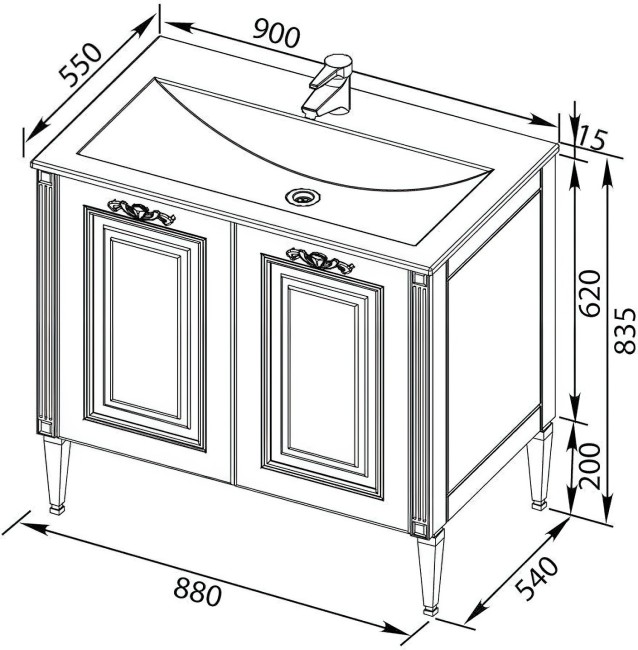 Тумба с раковиной Aquanet Паола 90 белый/золото (литьевой мрамор) (212621)