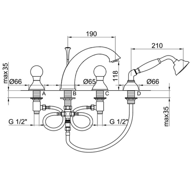 Смеситель на борт ванны Webert Karenina KA730101010 Смеситель на борт ванны Webert Karenina KA730101010