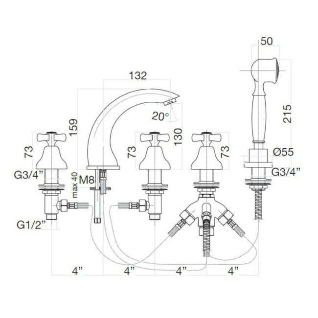 Смеситель на борт ванны Webert Armony AM730401065