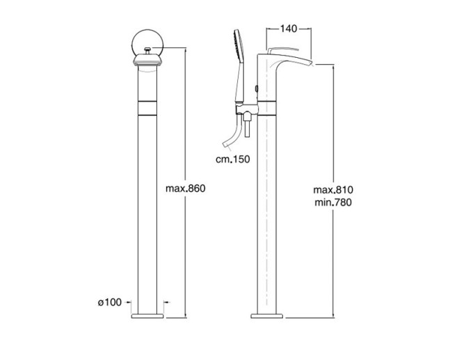 Смеситель напольный для ванны Cristina BOLLICINE (BO19051) хром