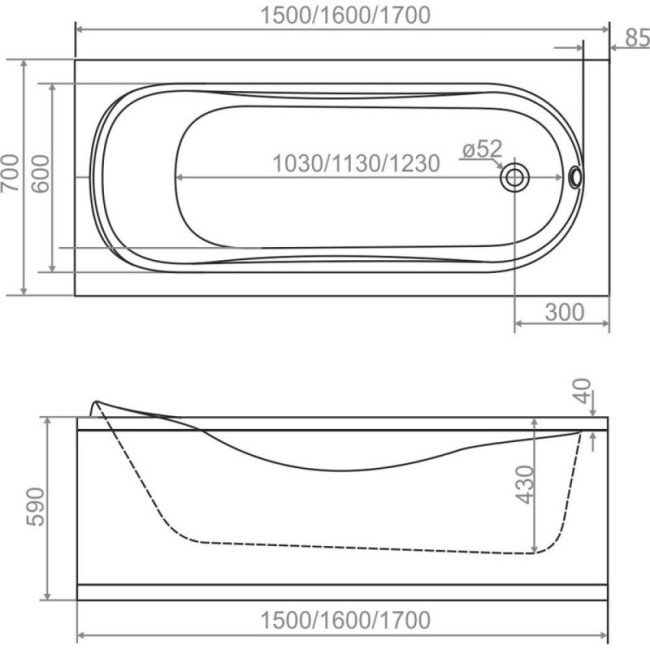 Ванна акриловая RedBlu by Damixa Origin Evo 82A-170-070W-A