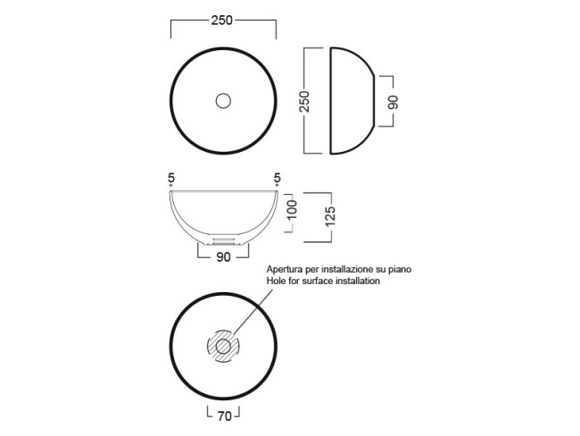 Раковина накладная Hatria H.HOUR 05.00 S 02-черная матовая (A0Y5A502)