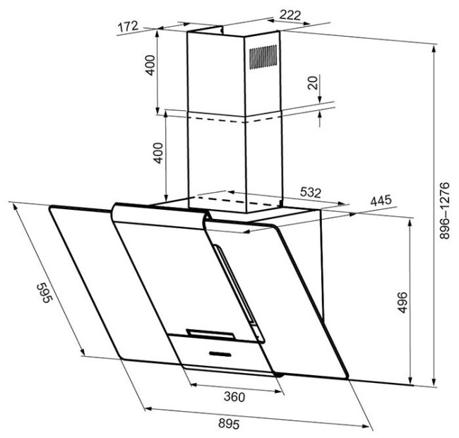 Каминная вытяжка Kronasteel Talli 600 inox/black glass 3P Каминная вытяжка Kronasteel Talli 600 inox/black glass 3P