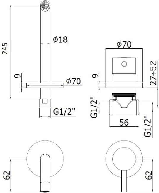 Смеситель для раковины встраиваемый Paffoni LIGHT (LIG007ST70) Смеситель для раковины встраиваемый Paffoni LIGHT (LIG007ST70)