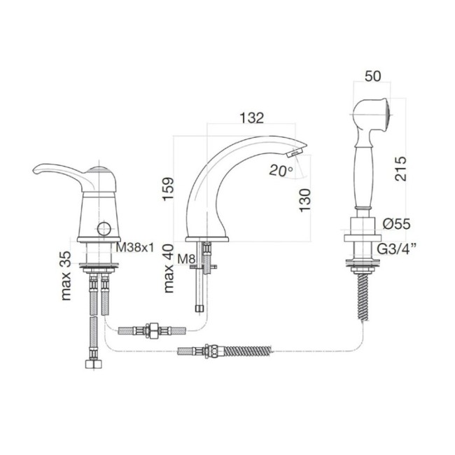 Смеситель на борт ванны Webert Aurora AU850701015 Смеситель на борт ванны Webert Aurora AU850701015