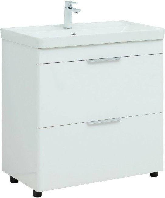 Тумба с раковиной Aquanet Ирис new 80 напольная белый глянец (312429)