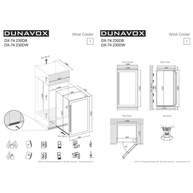 Встраиваемый винный шкаф Dunavox DX-74.230DB Встраиваемый винный шкаф Dunavox DX-74.230DB