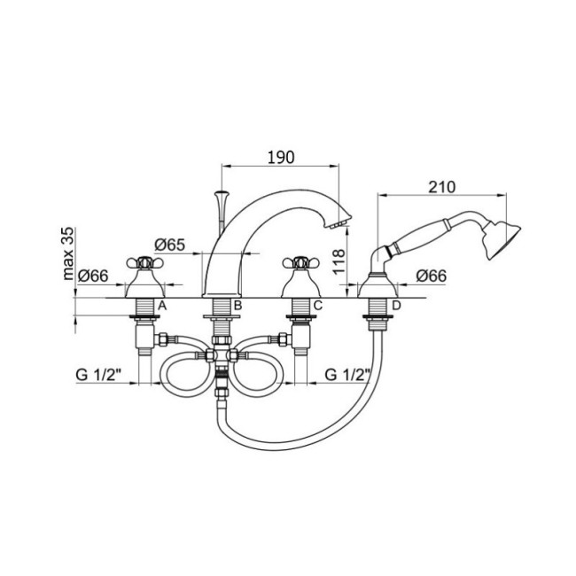 Смеситель на борт ванны Webert Ottocento OT730101015 Смеситель на борт ванны Webert Ottocento OT730101015