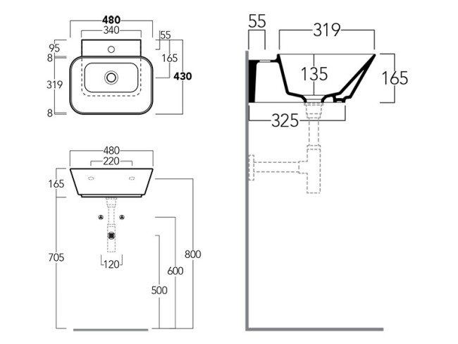 Раковина накладная/подвесная Simas WAVE (WA08) белый