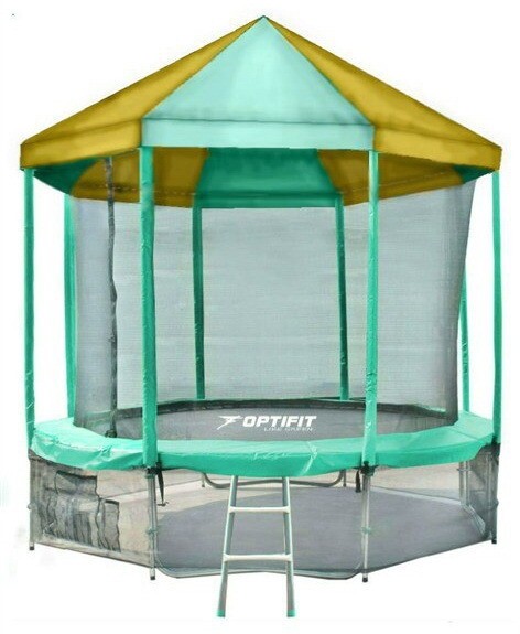 Батут Optifit Like 12ft Green с зелено-желтой крышей