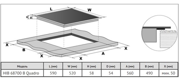 Встраиваемая индукционная варочная панель Korting HIB 68700 B Quadro