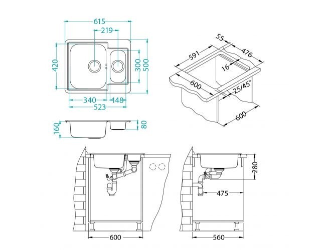 Кухонная мойка Alveus LINE 50 NAT-90 (1065676)