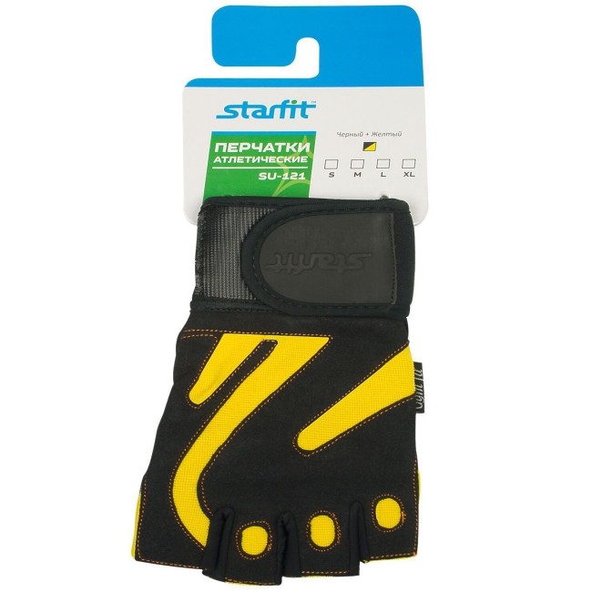 Перчатки атлетические Starfit SU-121 черный/желтый S Перчатки атлетические Starfit SU-121 черный/желтый S