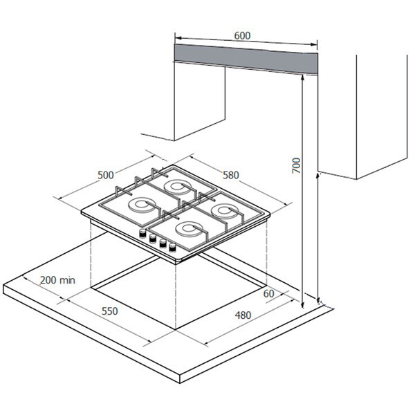 Встраиваемая газовая варочная панель Monsher MHGR 61 C Встраиваемая газовая варочная панель Monsher MHGR 61 C