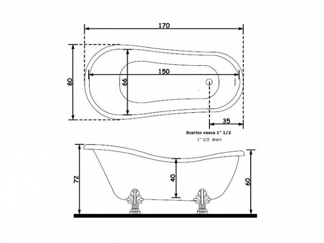 Ванна акриловая Treesse EPOCA (V5071/cromo) белый/хром