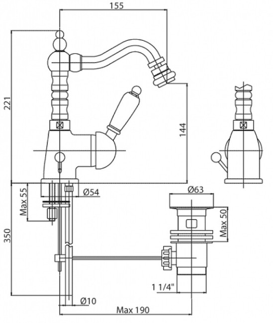 Смеситель на биде Cezares (VINTAGE-BSM2-03/24-Sw) золото