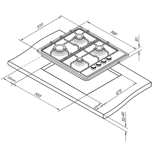 Встраиваемая газовая варочная панель Darina 1T1 BGM 341 12X