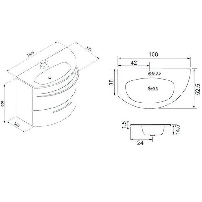 Тумба с раковиной De Aqua Эскалада 100 L белый, подвесная с ручкой (212676)