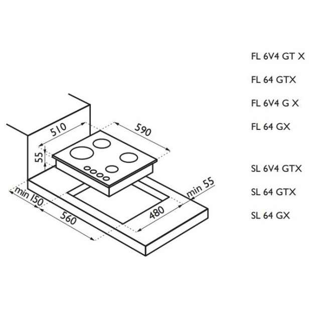 Встраиваемая газовая варочная панель Ardesia FL 6V4 G X