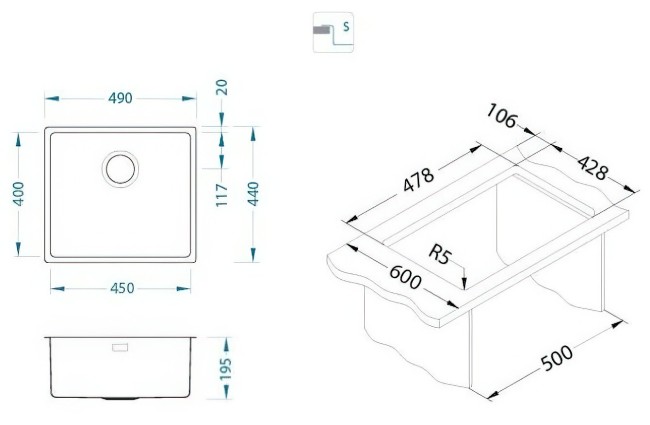 Кухонная мойка Alveus KOMBINO 40 SAT-90 (1100236)