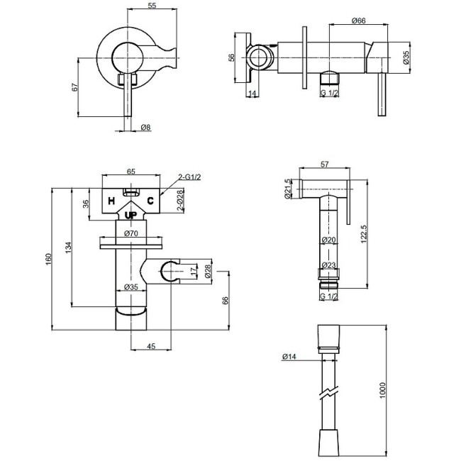 Смеситель с гигиеническим душем AQUAme Siena AQM6217GM Смеситель с гигиеническим душем AQUAme Siena AQM6217GM