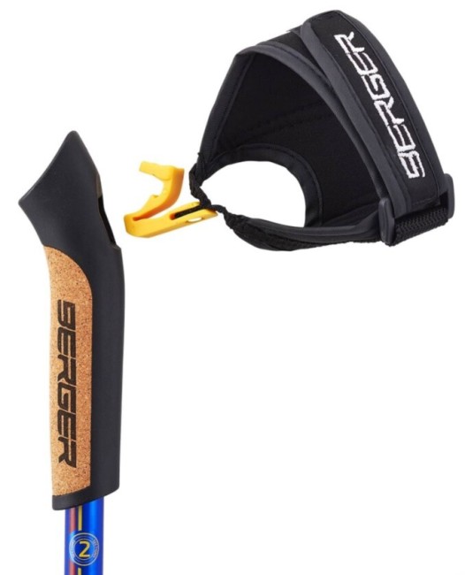 Скандинавские палки Berger Blade 2-секционные, 77-135 см, синий/красный/желтый Скандинавские палки Berger Blade 2-секционные, 77-135 см, синий/красный/желтый