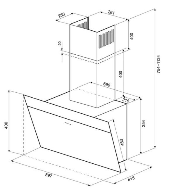 Каминная вытяжка Kronasteel Kristen S 900 black/inox