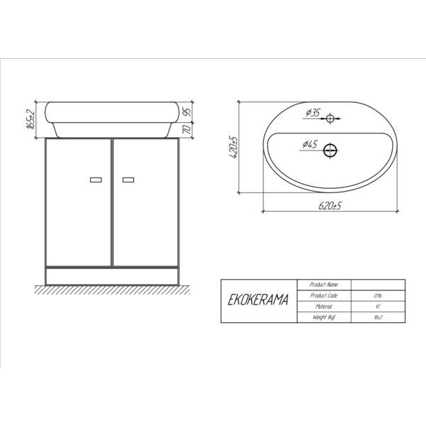 Раковина мебельная Ekokerama DOPPIA EK 0116