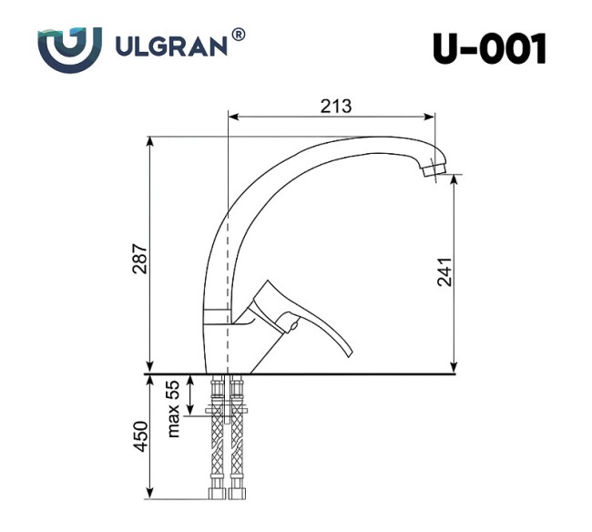 Смеситель для кухни Ulgran U-001 (U-001-310) серый Смеситель для кухни Ulgran U-001 (U-001-310) серый