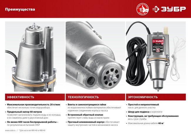 Насос вибрационный Зубр Родничок-Н НВН-15