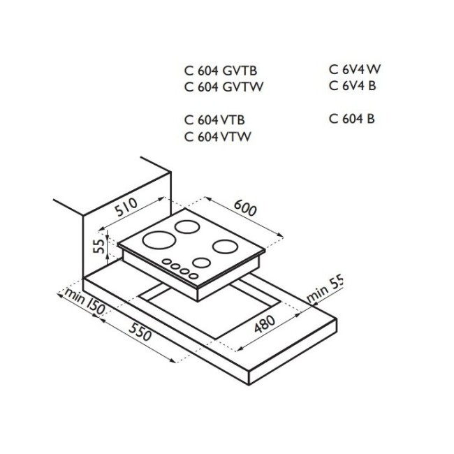 Встраиваемая газовая варочная панель Ardesia C 604 GVT WHITE Встраиваемая газовая варочная панель Ardesia C 604 GVT WHITE