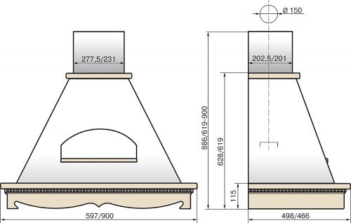 Каминная вытяжка Elikor Бельведер 90П-650-П3Д золотой антик/дуб неокрашенный