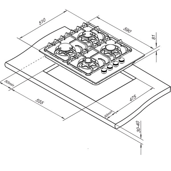 Встраиваемая газовая варочная панель Darina 1T16 BGM 341 12 At Встраиваемая газовая варочная панель Darina 1T16 BGM 341 12 At