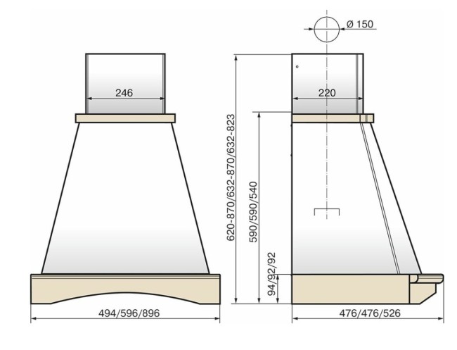 Каминная вытяжка Elikor Ротонда 90П-1000-П3Д бежевый/дуб