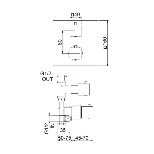 Встраиваемый термостат Webert Pegaso PE970901560 Встраиваемый термостат Webert Pegaso PE970901560