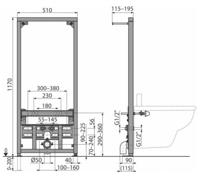Инсталляция для биде Alca Plast A105/1200 Инсталляция для биде Alca Plast A105/1200