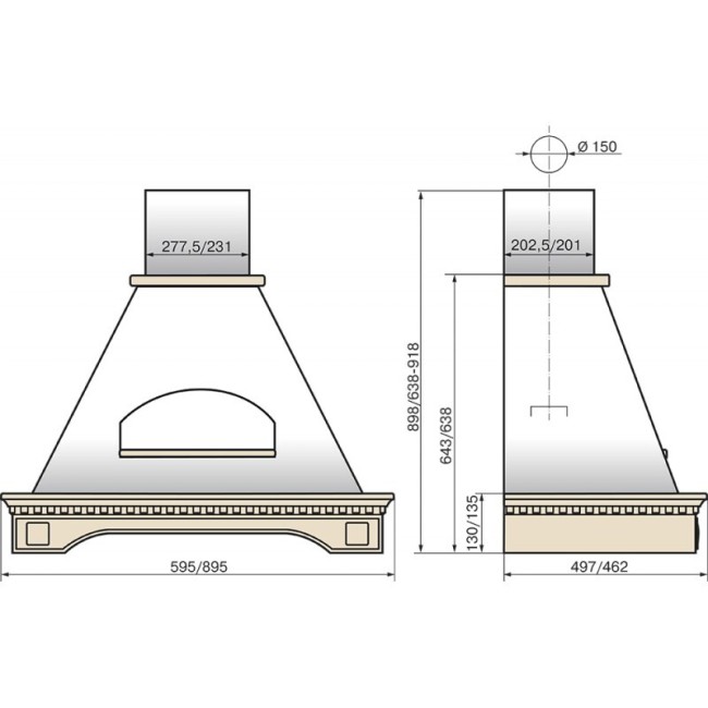 Каминная вытяжка Elikor Бельведер 90 бежевый/дуб коричневый