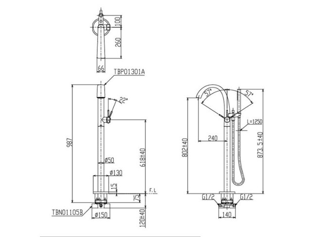Смеситель напольный для ванны Toto ZN (TBP01301R) хром Смеситель напольный для ванны Toto ZN (TBP01301R) хром
