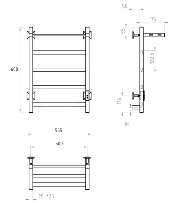 Полотенцесушитель Тругор Пэк сп 20 кв П 60х50 черный ВГП ( 00-00043118)