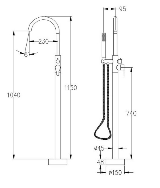 Напольный смеситель для ванны Savol S-SUS8801 Напольный смеситель для ванны Savol S-SUS8801