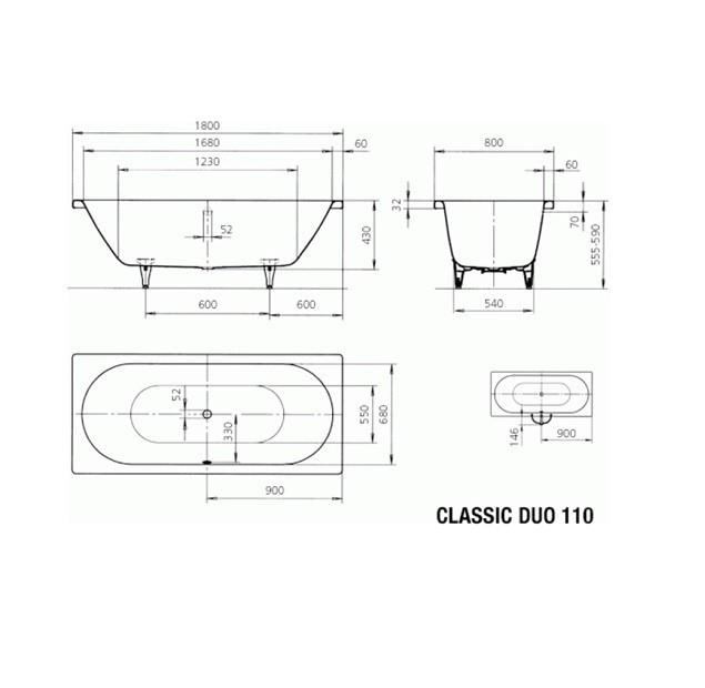 Стальная ванна Kaldewei Classic Duo 110 291000010001