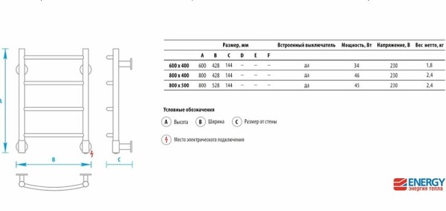 Электрический полотенцесушитель Energy H 800x500 (G6) хром Электрический полотенцесушитель Energy H 800x500 (G6) хром
