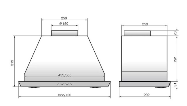 Встраиваемая вытяжка Elikor Врезной блок 52Н-400-П3Д нержавейка
