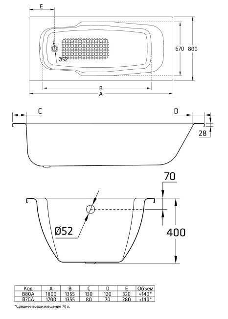 Ванна стальная BLB Atlantica B80A22001